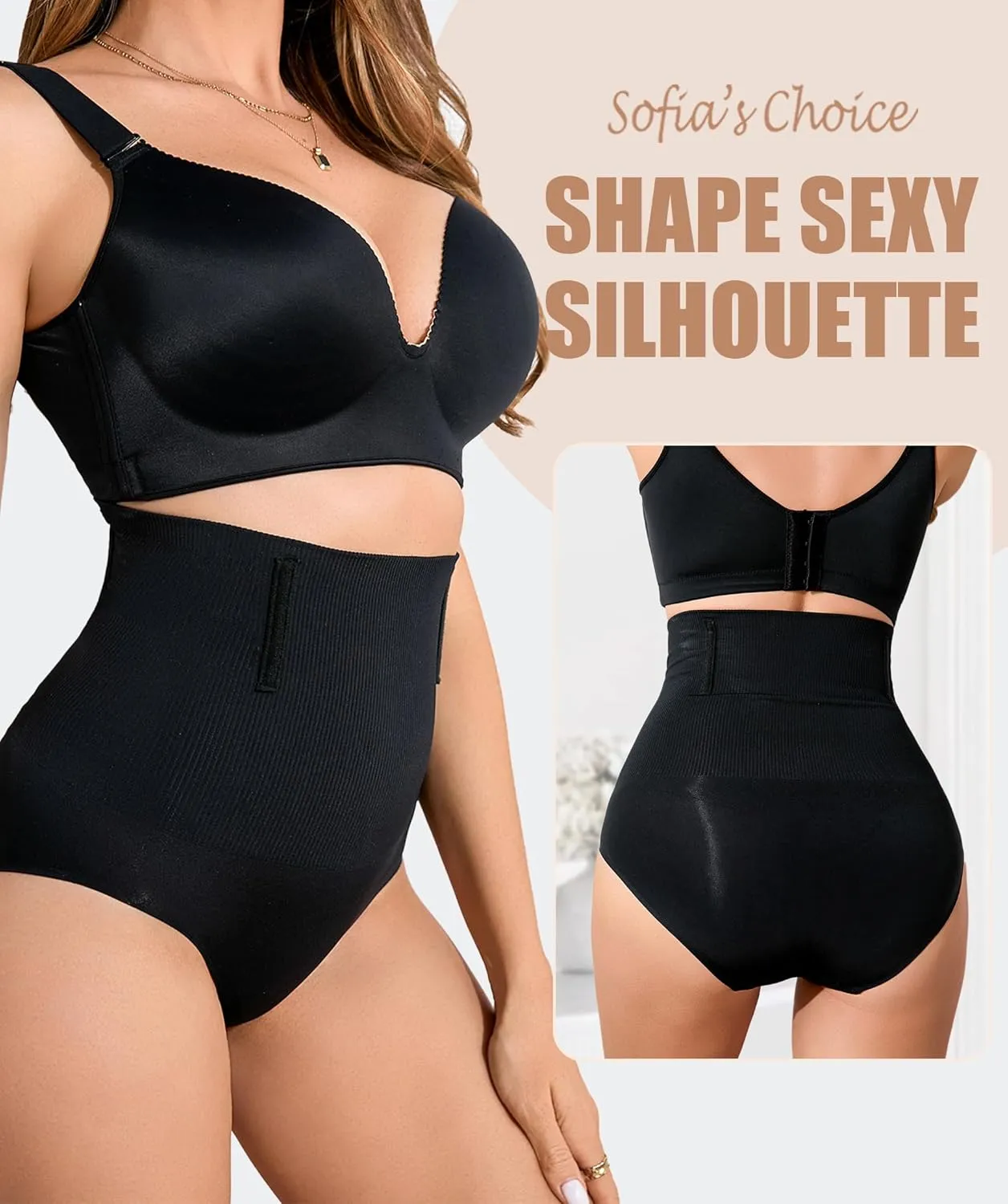 SOFIA'S CHOICE Tummy Control Thong Shapewear for Women High Waist Seamless Underwear Body Shaper Panty Girdle