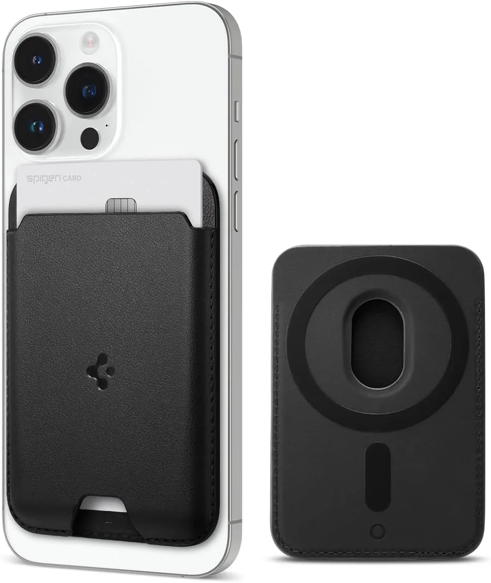 Spigen Magnetic Wallet Card Holder (MagFit) Designed for MagSafe Compatible with iPhone 16/15/14/13/12 Models - PU Black (2-Cards)