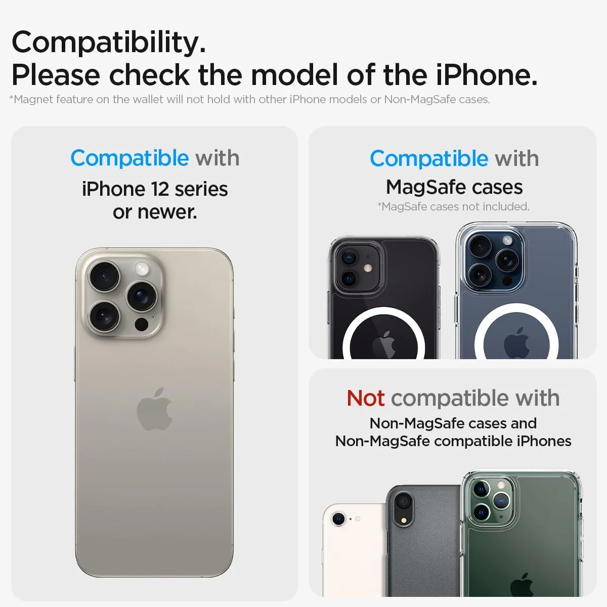 Spigen Magnetic Wallet Card Holder (MagFit) Designed for MagSafe Compatible with iPhone 16/15/14/13/12 Models - PU Black (2-Cards)