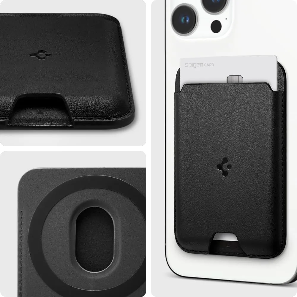 Spigen Magnetic Wallet Card Holder (MagFit) Designed for MagSafe Compatible with iPhone 16/15/14/13/12 Models - PU Black (2-Cards)