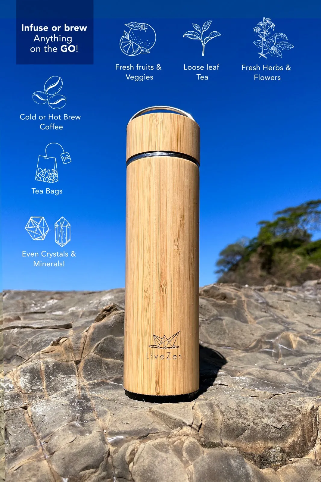 Tea Tumbler Infuser Bamboo Bottle 18 oz