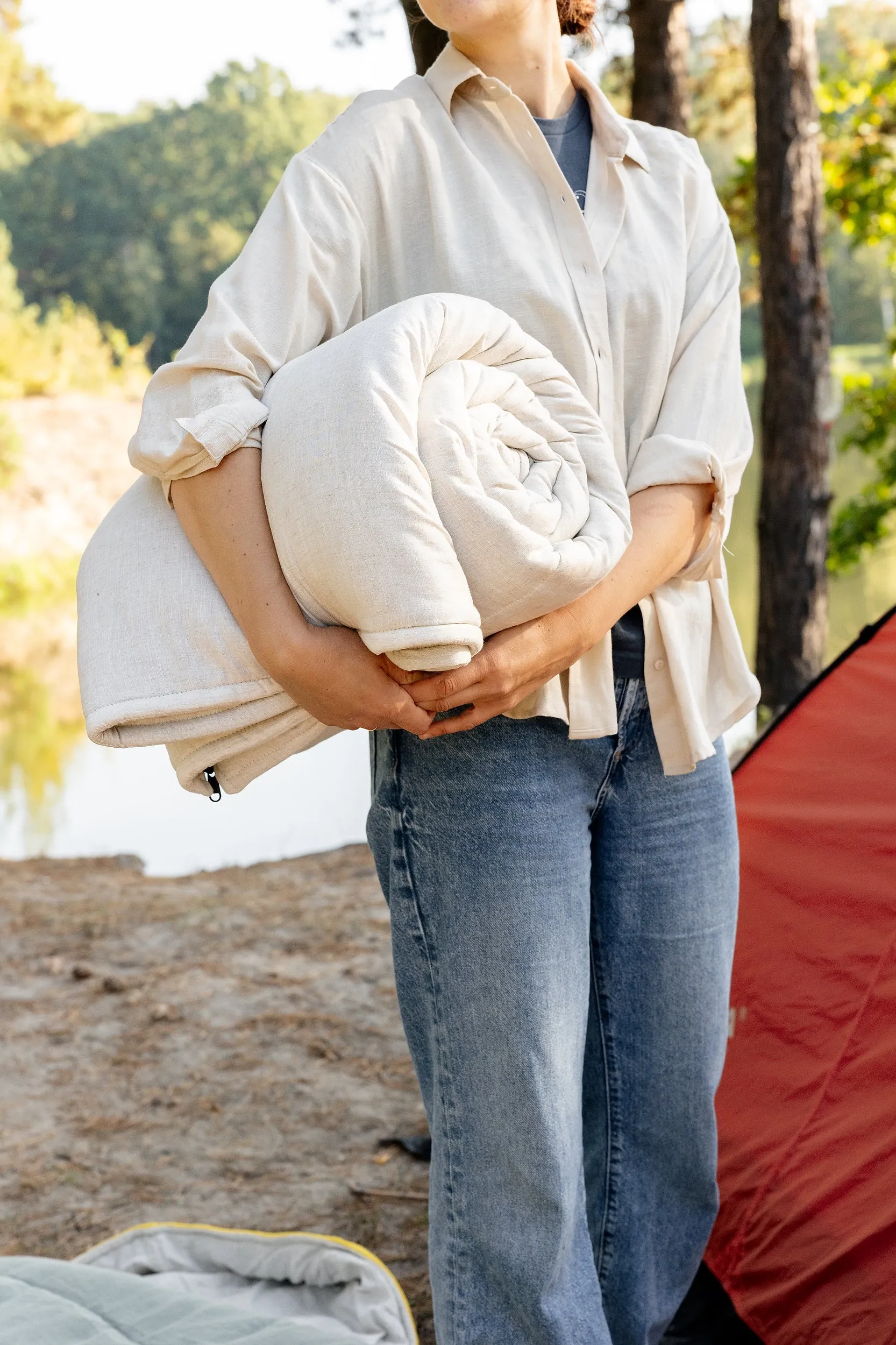 Thick HEMP Sleeping Bag Hemp Fabric filled Organic Hemp Fiber Filler Hand Made non-dyed, unbleached eco friendly sleep bag