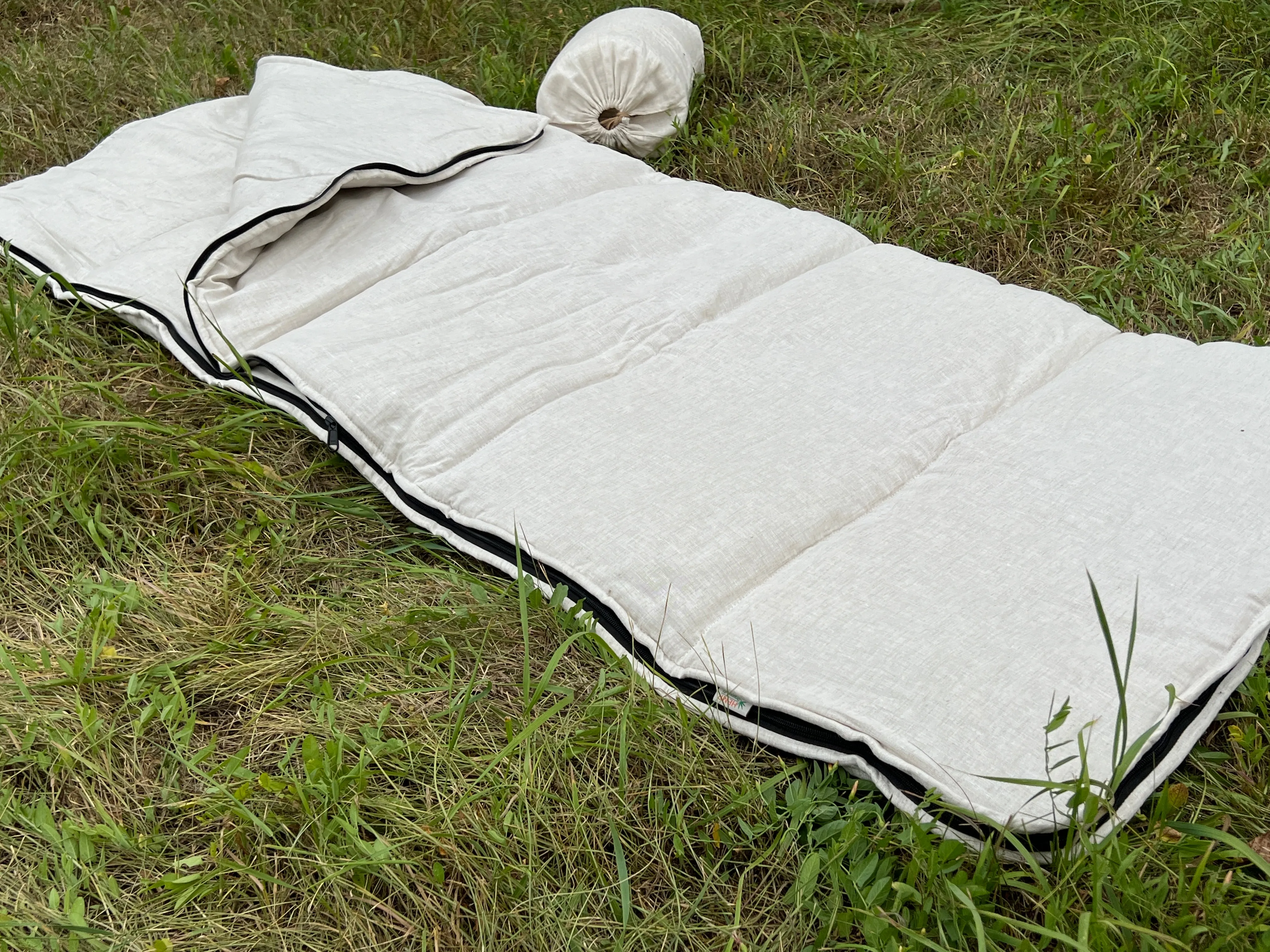 Thick HEMP Sleeping Bag Hemp Fabric filled Organic Hemp Fiber Filler Hand Made non-dyed, unbleached eco friendly sleep bag