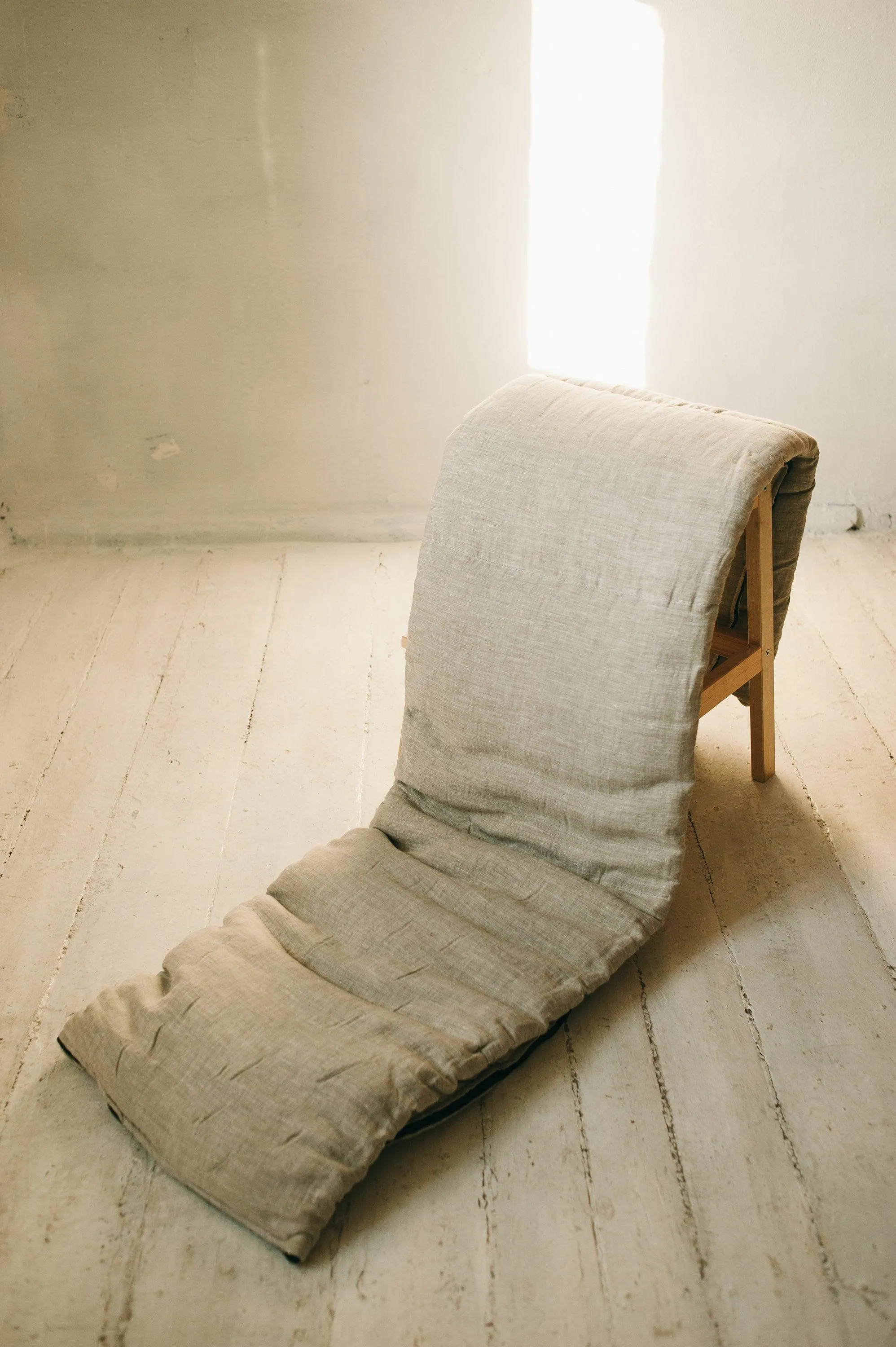 Thick HEMP Sleeping bag in washed linen fabric- organic hemp fiber filling   linen non-dyed fabric - blanket quilt, hand made