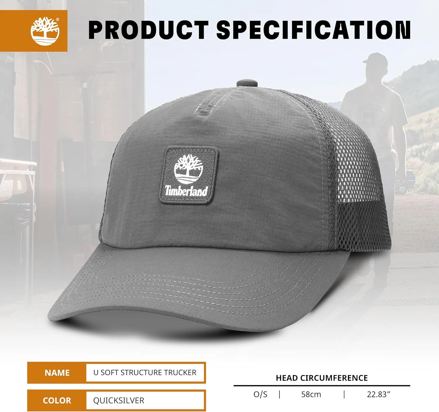 Timberland Trucker Hat, Soft Structured Baseball Cap, Adjustable Mesh Back, Curved Brim, Breathable & Lightweight  One Size