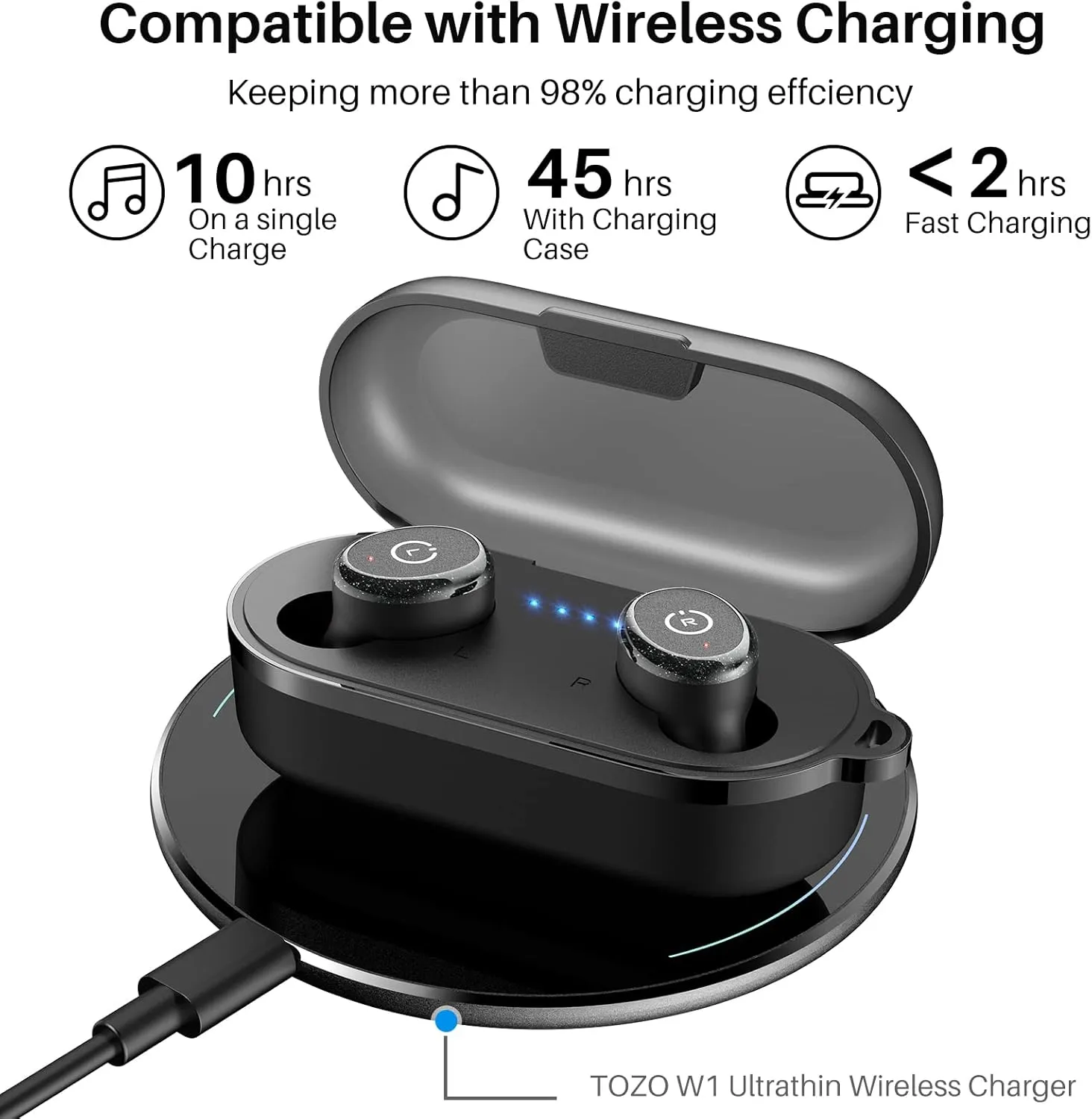 TOZO T10 True Wireless Bluetooth 5.3 Earbuds, 45H Playtime, Wireless Charging Case, IPX8 Waterproof Stereo Headphones in Ear Built in Mic Headset Premium Sound with Deep Bass, 32 Preset EQs via APP