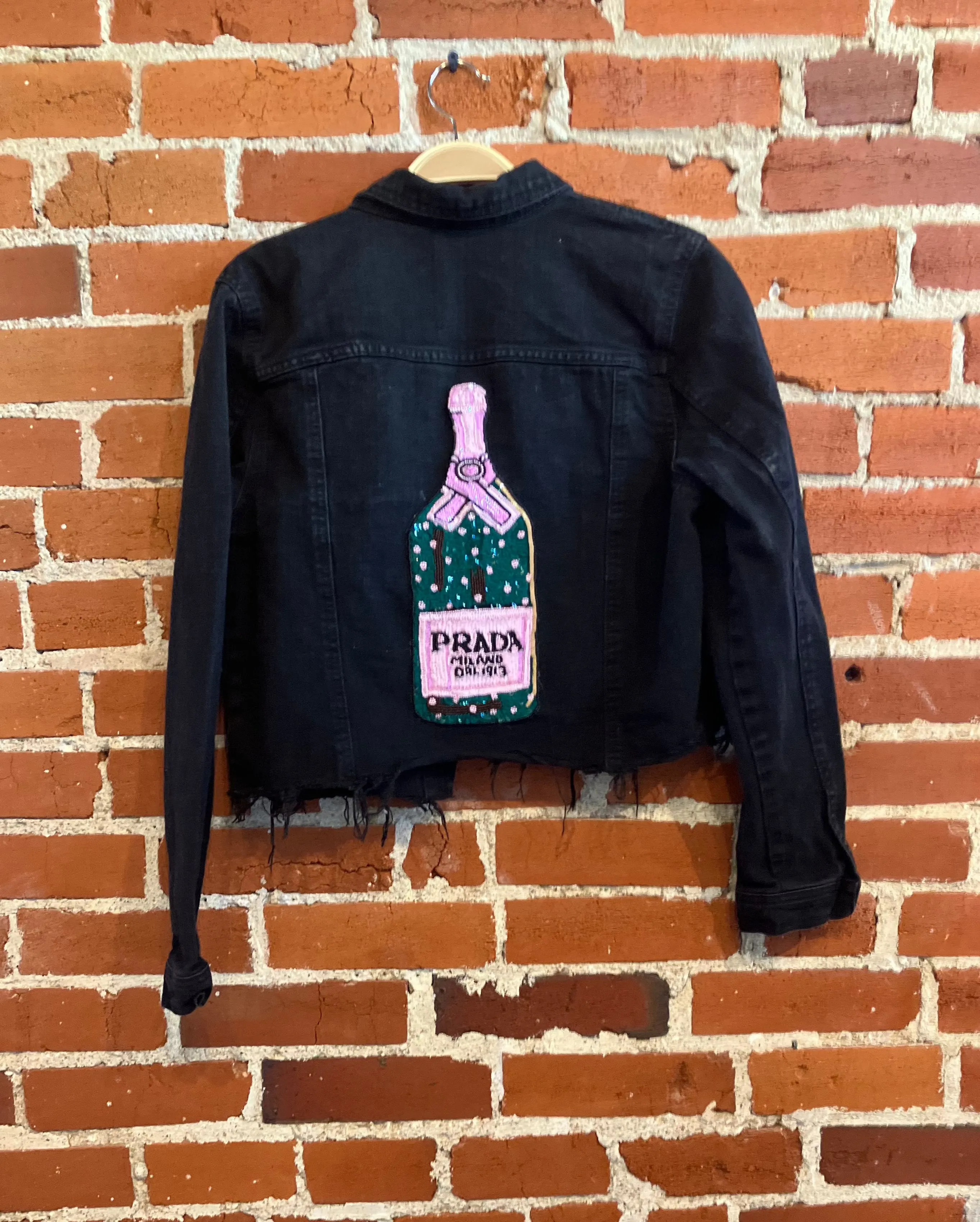 Upcycled Prada Champagne Bottle Denim Jacket