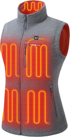 Venustas Women's Heated Fleece Vest with 6 Heating Zones, Ladies' Lightweight Recycled Fleece Electric Vest with Battery