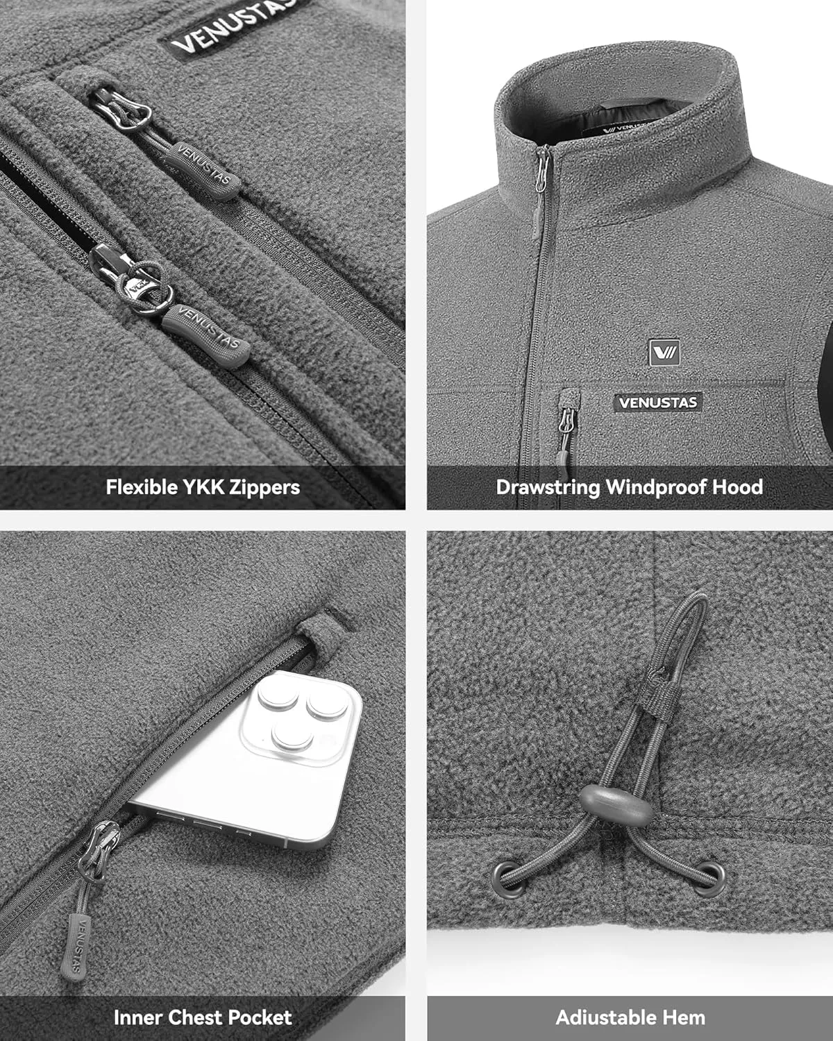 Venustas Women's Heated Fleece Vest with 6 Heating Zones, Ladies' Lightweight Recycled Fleece Electric Vest with Battery