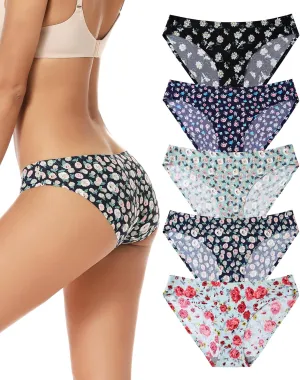 voenxe Women Bikini Underwear,Seamless Breathable Ladies Panties,No Show Comfortable Briefs Undies for Women,Hipster,5-Pack