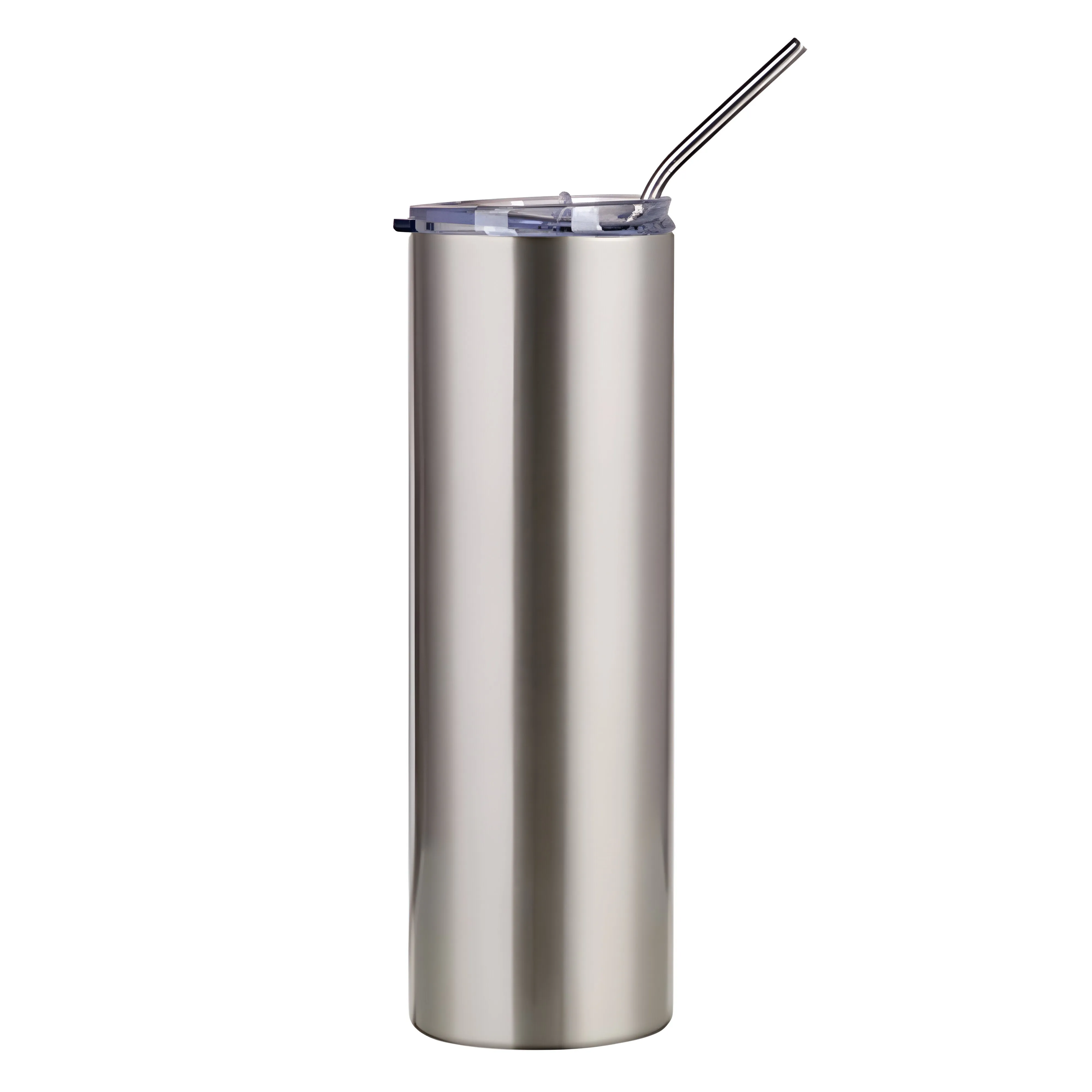Water Bottles - Slim Stainless Steel - SILVER - 600ml Tumbler with Straw