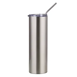 Water Bottles - Slim Stainless Steel - SILVER - 600ml Tumbler with Straw