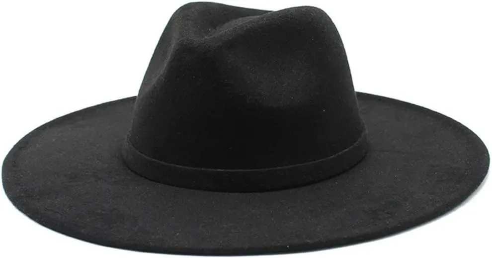 Women Men Big Wide Brim Imitation Wool Fedora Hat Jazz Church Hats