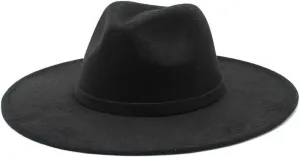 Women Men Big Wide Brim Imitation Wool Fedora Hat Jazz Church Hats