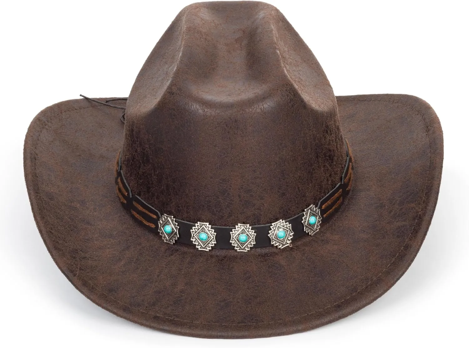 Women Men Vintage Western Cowboy Hats - PU-Leather Wide-Brim Outback Rugged Cowgirl Fedora Hats with Band M